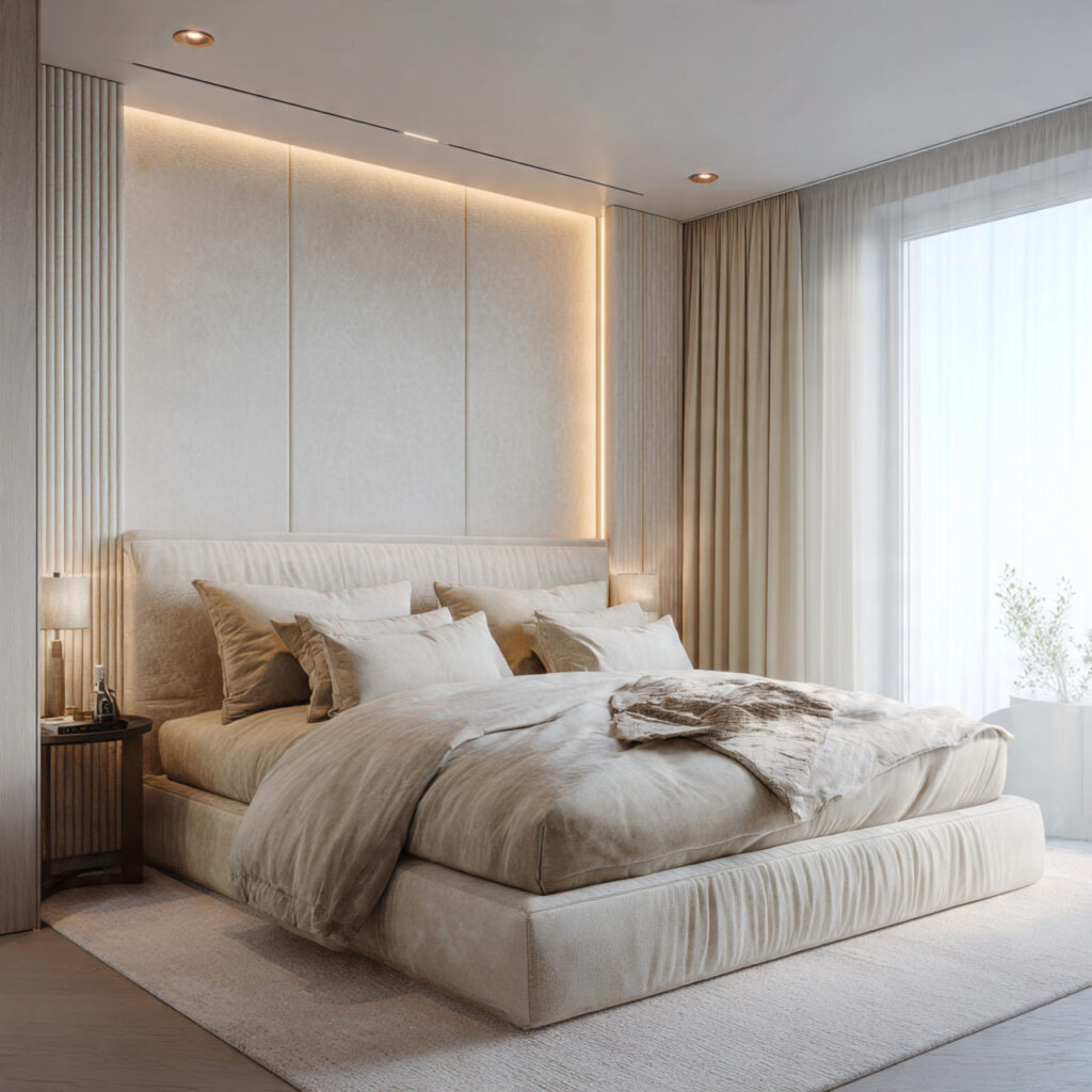 Just install the LED strip behind the paneling, choose a soft amber color, and ensure the light source is invisible