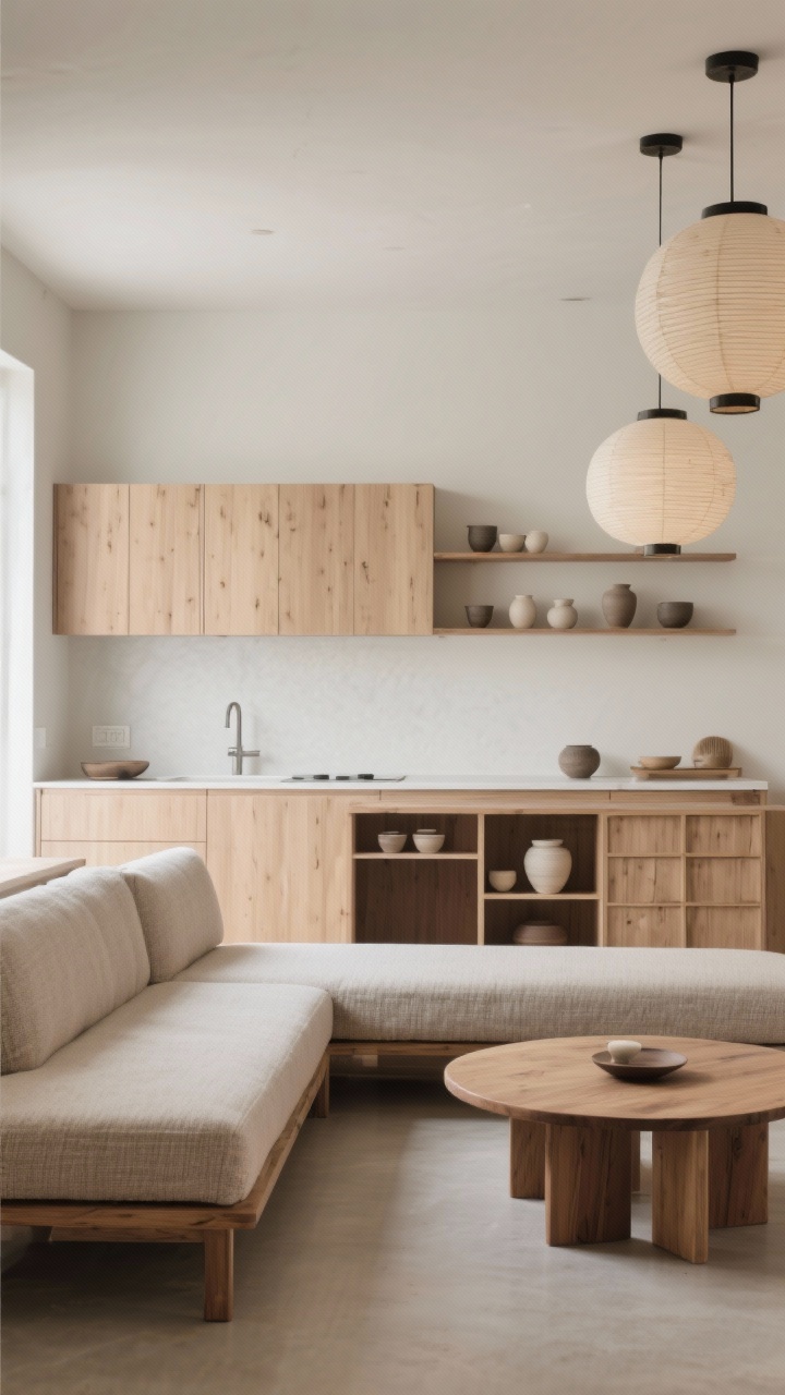 10 Modern Kitchen and Living Room Combination Design Ideas You’ll Love Japandi Zen With Sculptural Simplicity