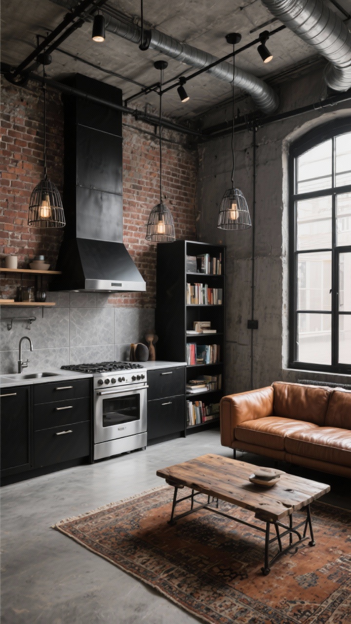 10 Modern Kitchen and Living Room Combination Design Ideas You’ll Love Industrial Loft With Raw Steel and Brick