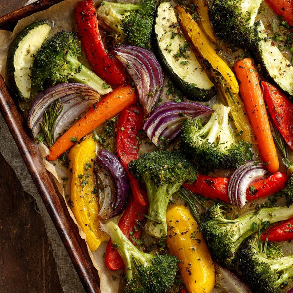 Oven-roasted vegetables with golden caramelized edges