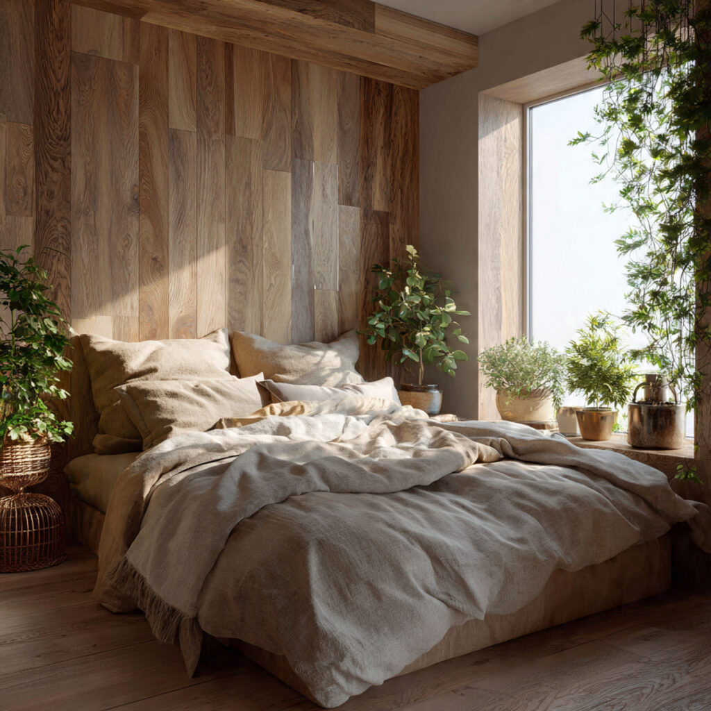 Small bedroom ideas with natural elements and greenery for a relaxing feel