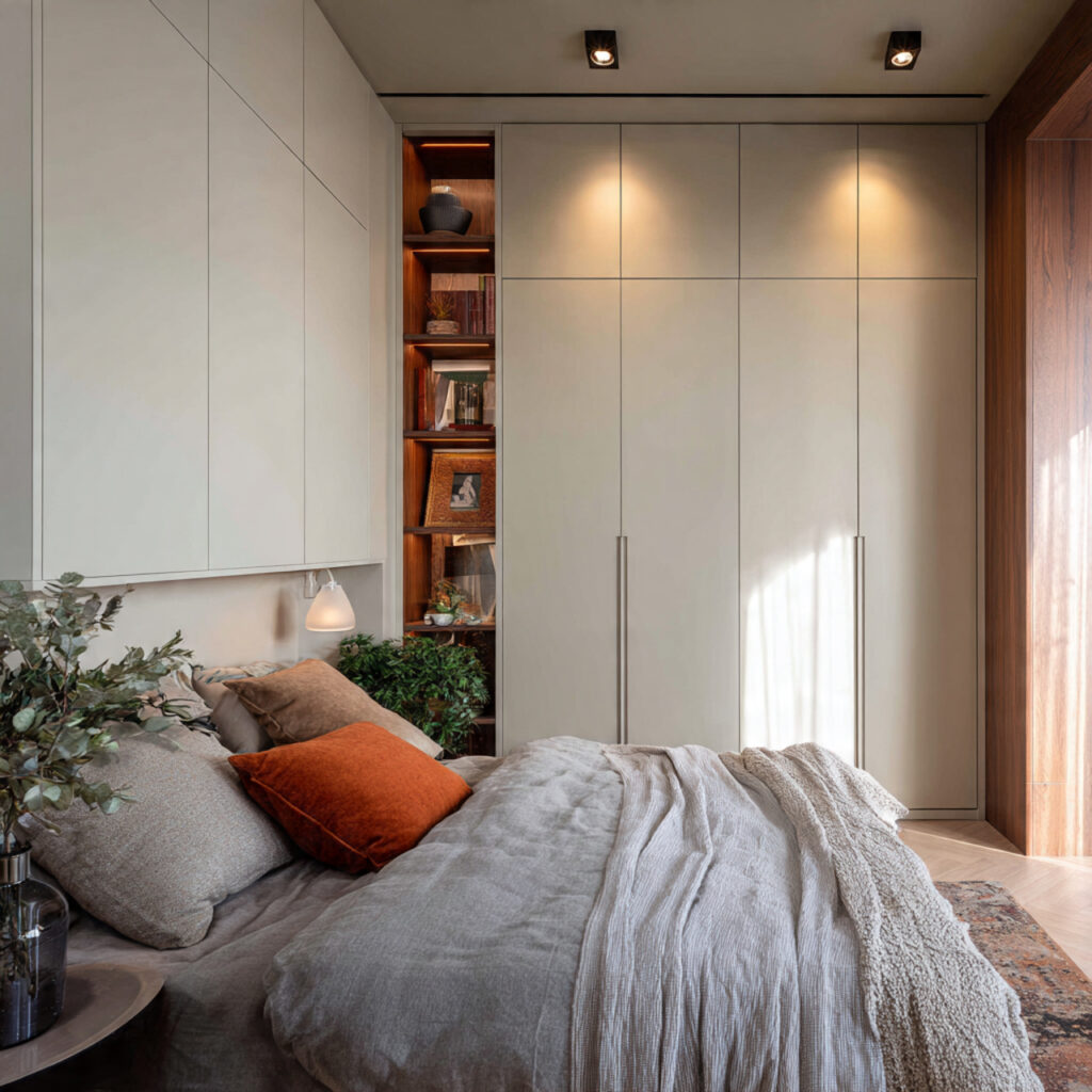 Small bedroom ideas using built-in wardrobes for a clean and seamless design