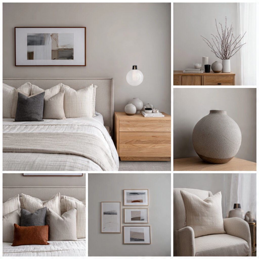 Modern, minimalist bedroom decor elements