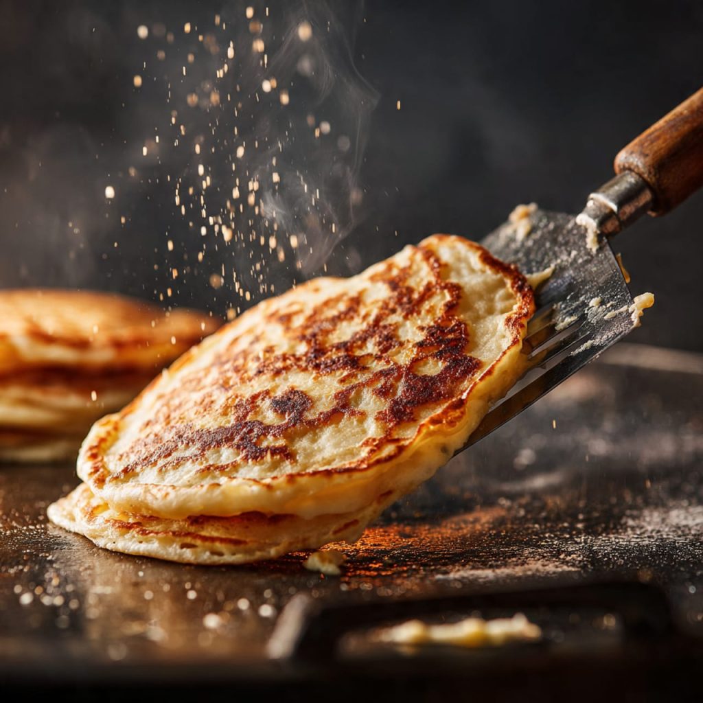 Soft and fluffy gluten free banana oatmeal pancakes with a golden exterior