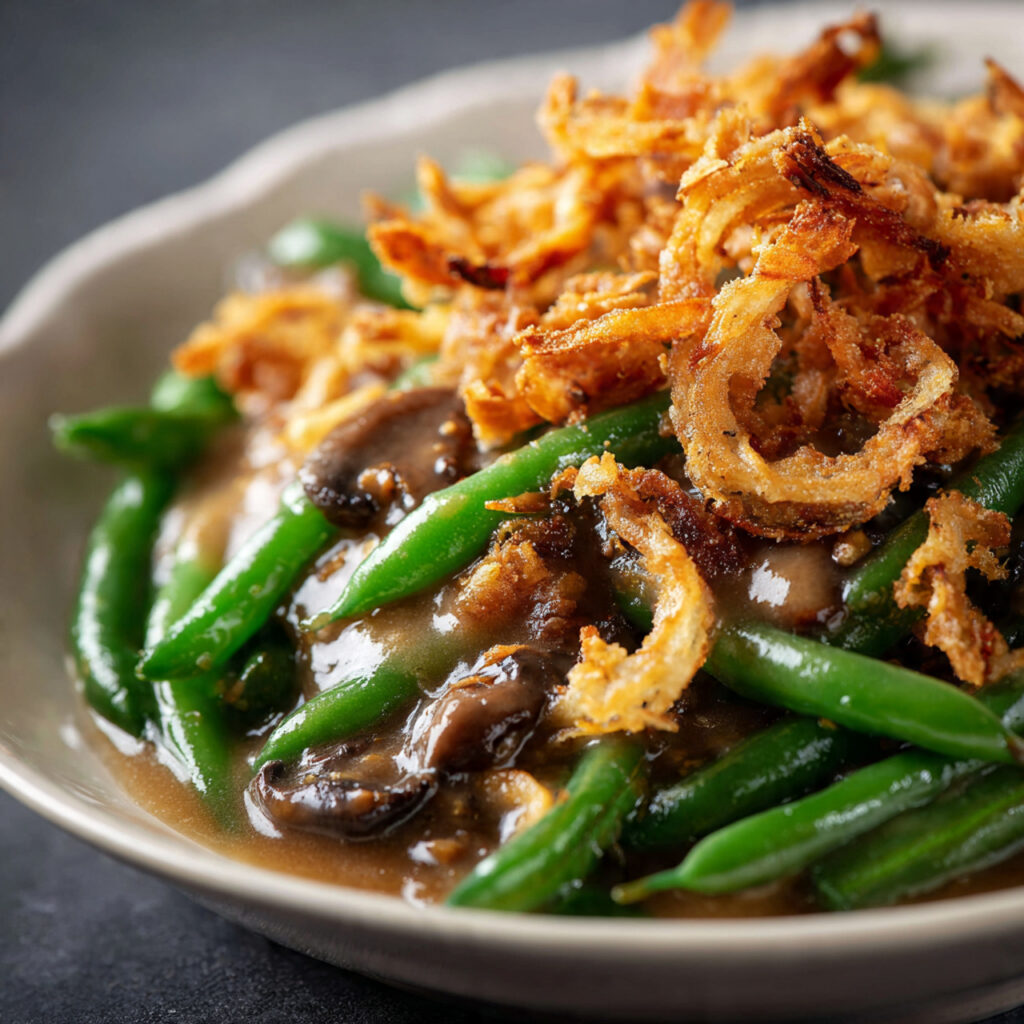 Creamy Vegan Green Bean Casserole With Mushroom Sauce