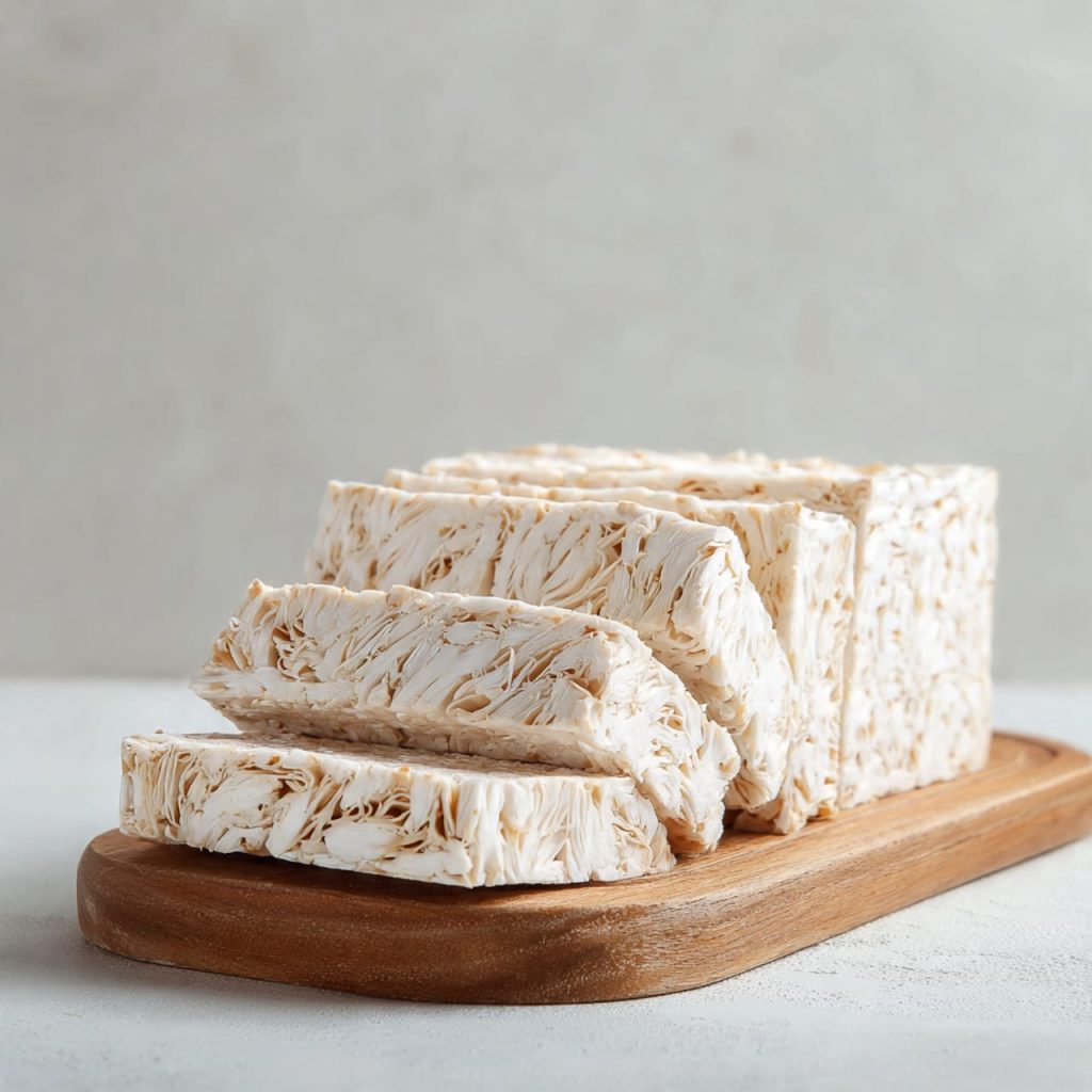 Fresh high-quality tempeh with white mycelium ready for cooking