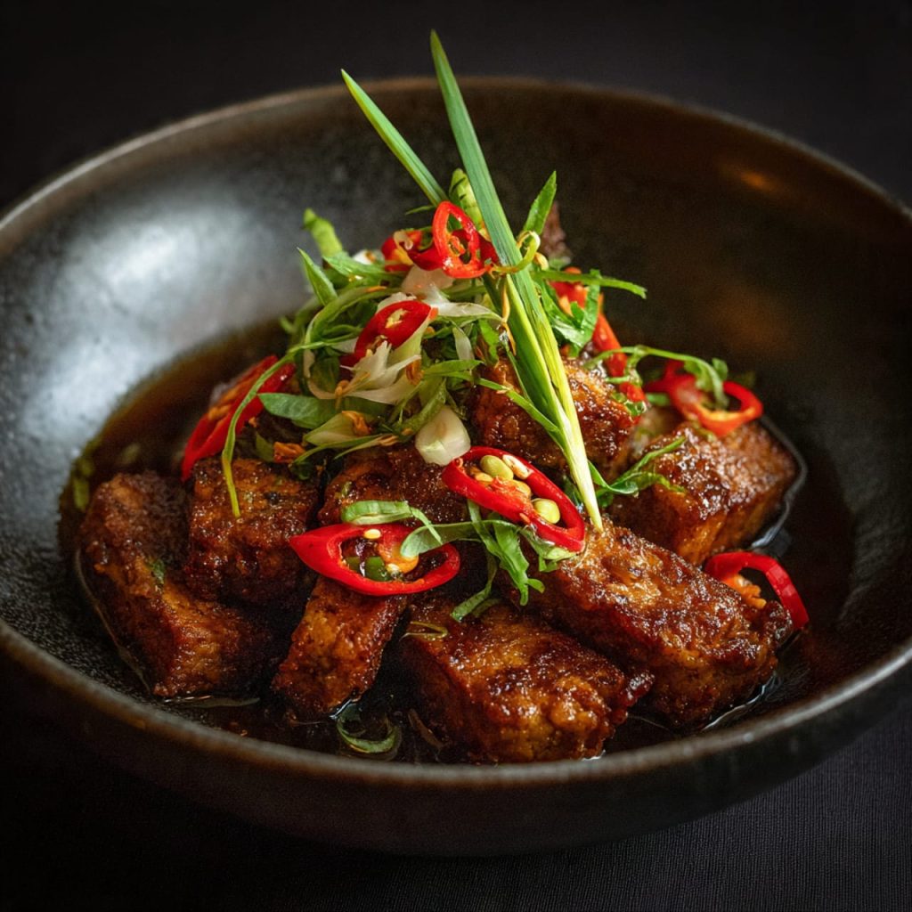 Indonesian ginger and lemongrass tempeh served for high-focus vegan eating