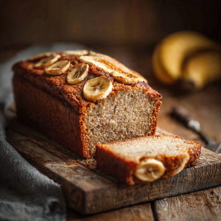Almond flour banana bread with a moist texture, healthy gluten-free comfort food made with ripe bananas.