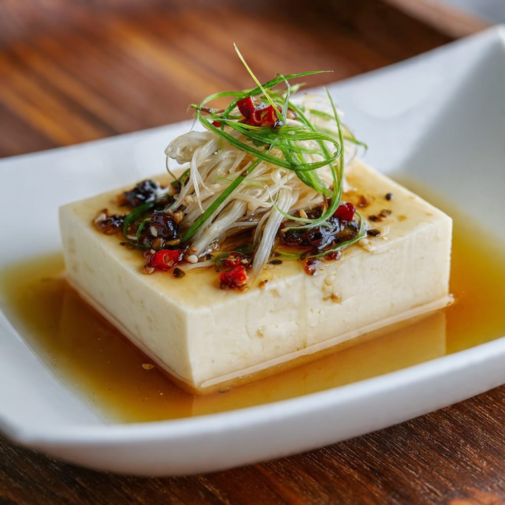 Steamed tofu with ginger and tamari served as a calming recovery meal
