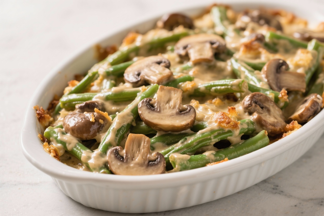 Creamy Vegan Green Bean Casserole With Mushroom Sauce