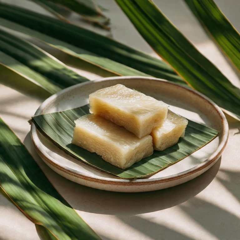 Traditional steamed mung bean cake with smooth texture, a minimalist and healthy Asian dessert.