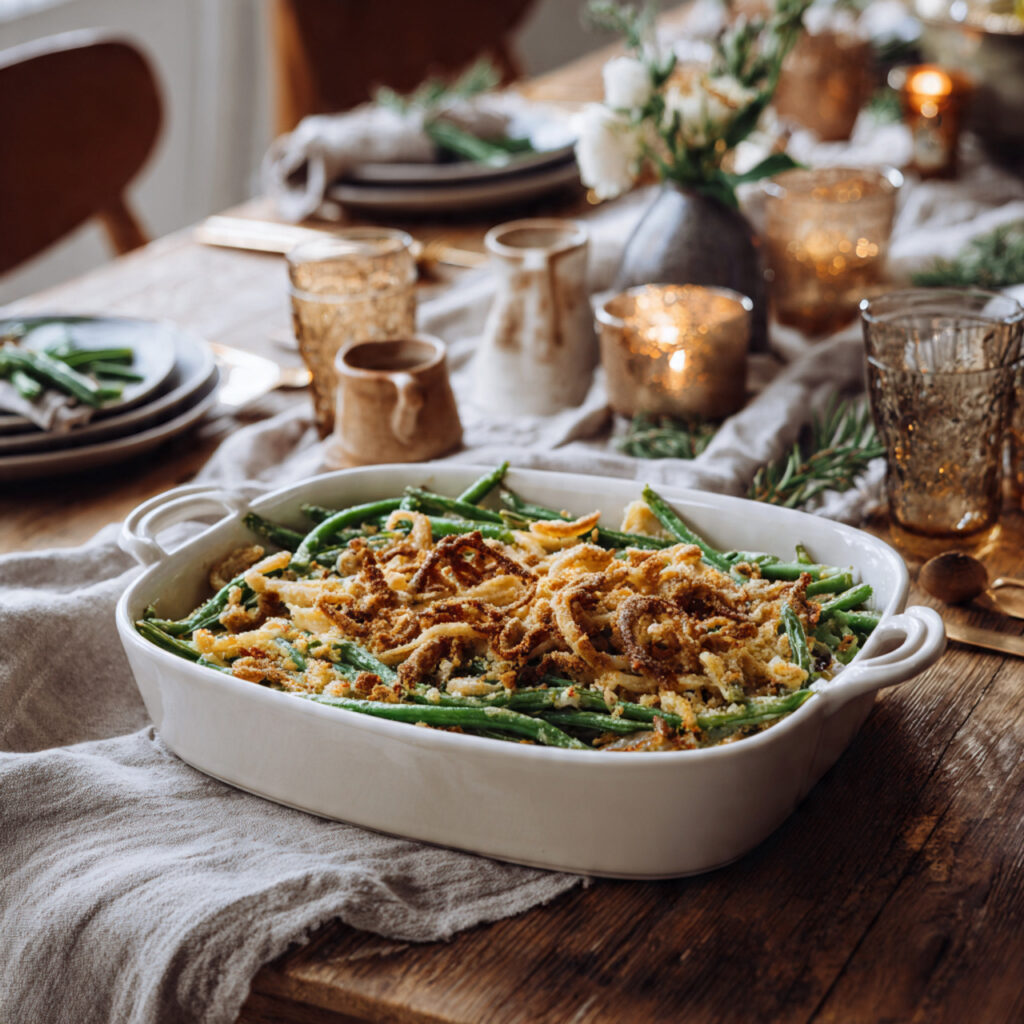 Creamy Vegan Green Bean Casserole With Mushroom Sauce