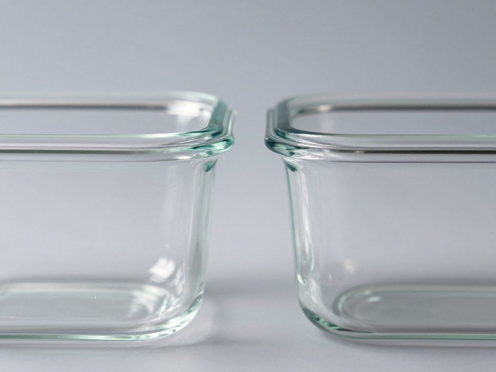 Close-up of borosilicate and tempered glass containers showing material differences