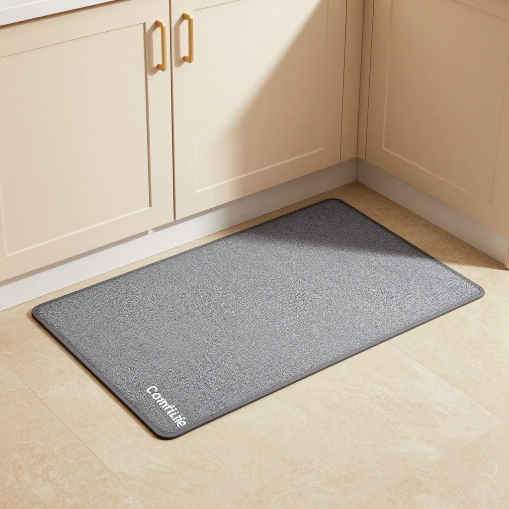 Generate an image of the ComfiLife Anti-Fatigue Floor Mat in a kitchen setting. Generate an image of the ComfiLife Anti-Fatigue Floor Mat in a kitchen setting.