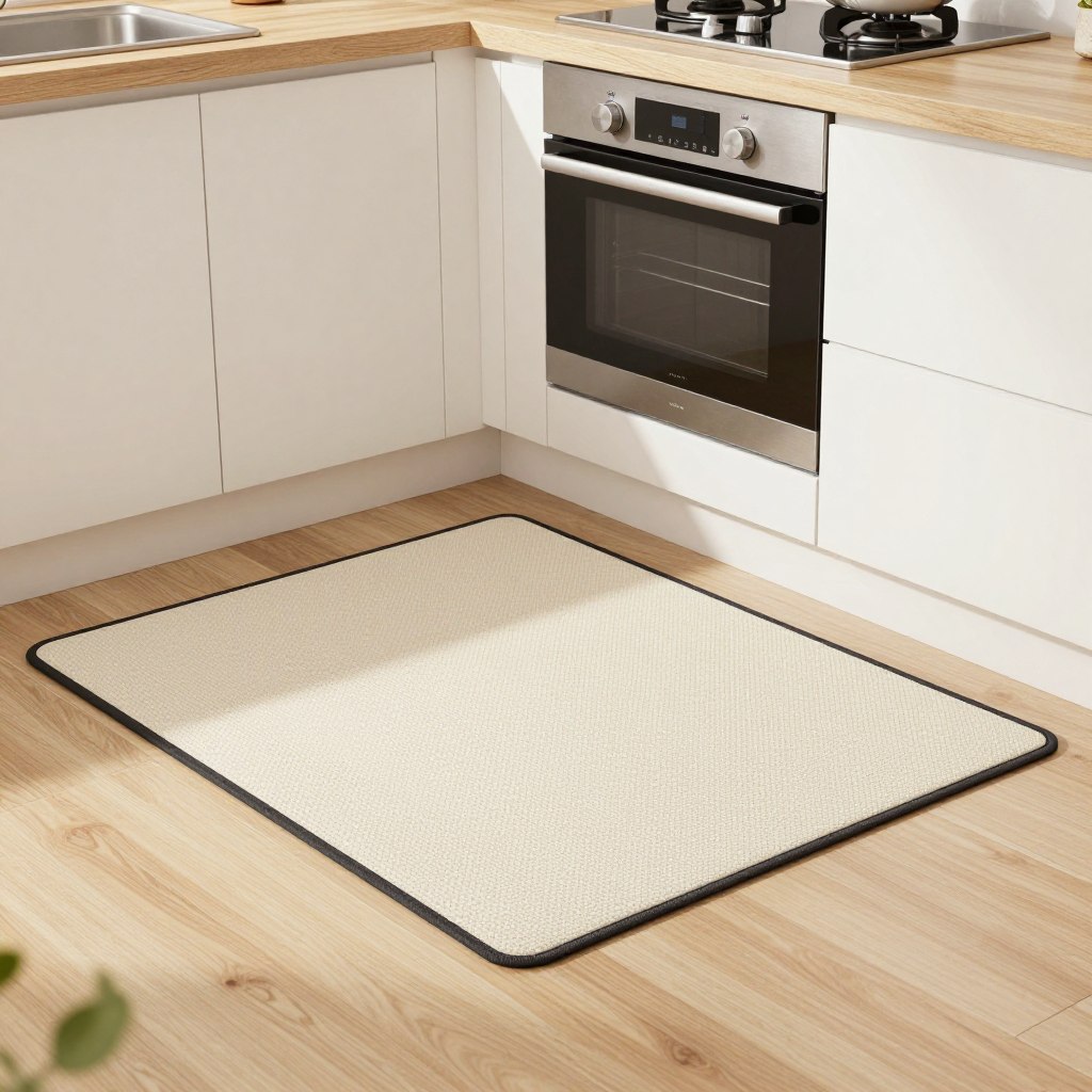 Generate an image of the Gorilla Grip Anti-Fatigue Cushioned Kitchen Mat in a modern kitchen setting. Generate an image of the Gorilla Grip Anti-Fatigue Cushioned Kitchen Mat in a modern kitchen setting.