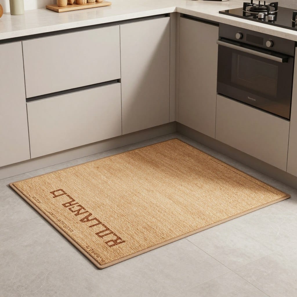 Generate an image of the House of Noa Nama Standing Mat in a stylish kitchen setting.