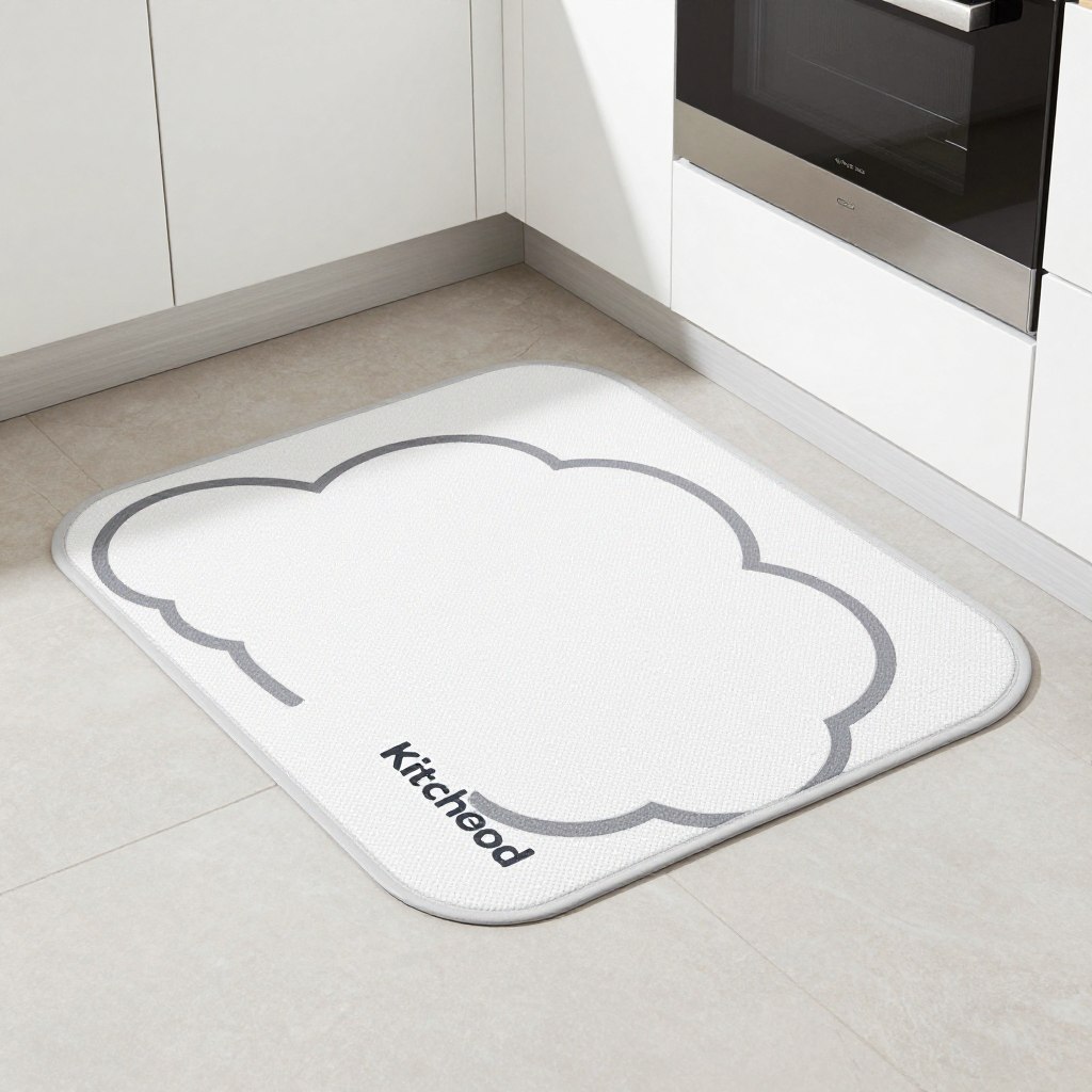 Generate an image of the KitchenClouds Cushioned Anti-Fatigue Kitchen Mat on a kitchen floor. Generate an image of the KitchenClouds Cushioned Anti-Fatigue Kitchen Mat on a kitchen floor.