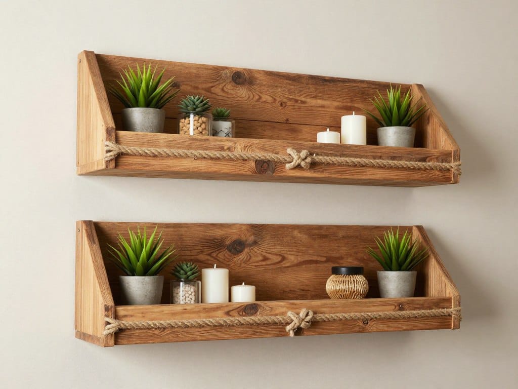 Jopstdi Rustic Floating Shelves with decorative rope elements