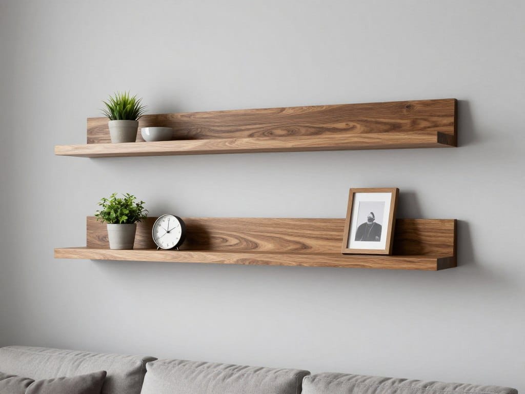 Modern minimalist rustic wood wall shelves with clean lines