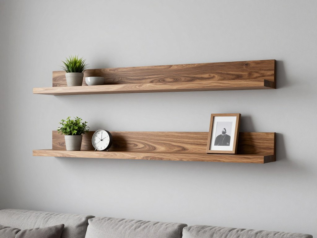 Modern minimalist rustic wood wall shelves with clean lines