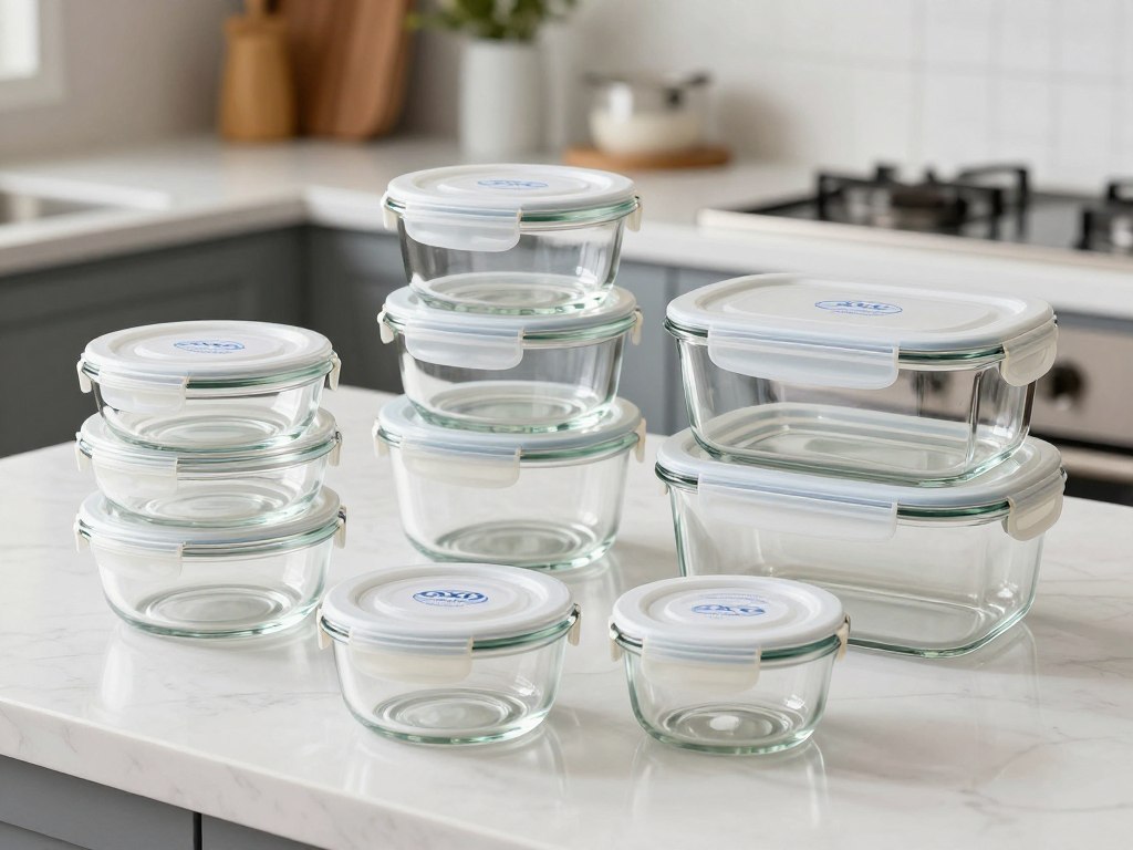 OXO Good Grips Smart Seal Glass Container Set showing various sizes