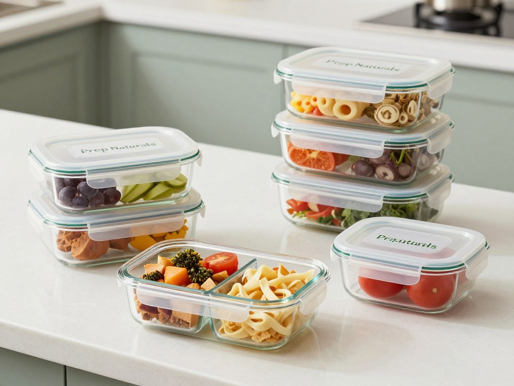 Prep Naturals Glass Meal Prep Containers with divided compartments