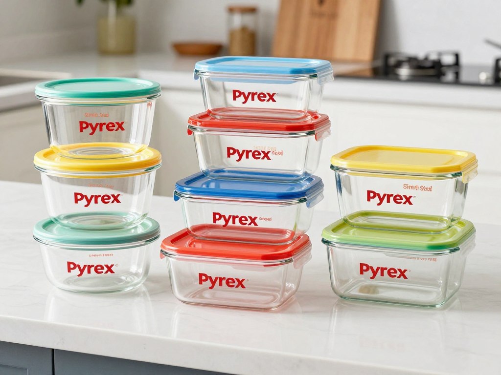 Pyrex Simply Store Glass Food Storage Container Set with colorful lids