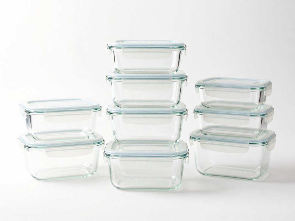 Rubbermaid Brilliance Glass Food Storage Container Set with various sized containers