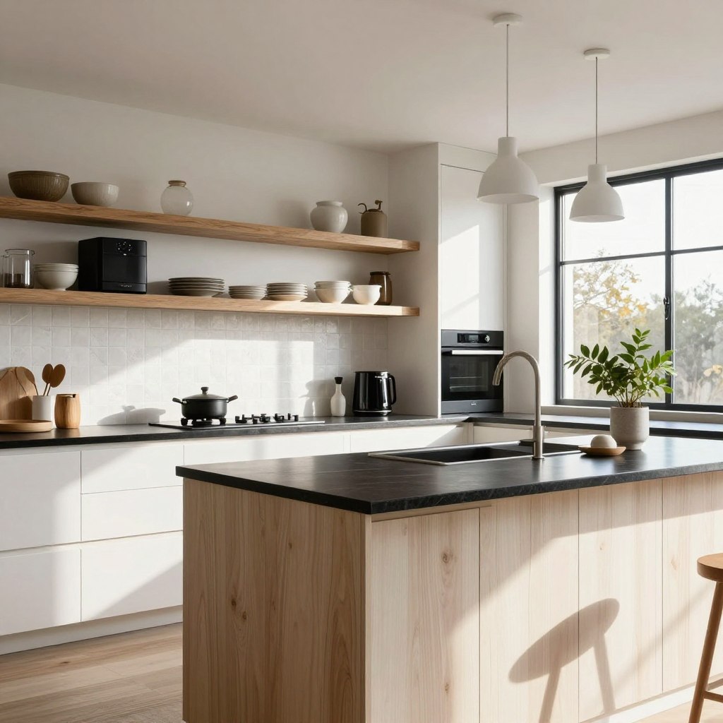 White Oak and Black Kitchen