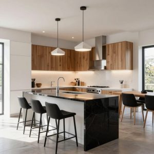 White oak and black kitchen