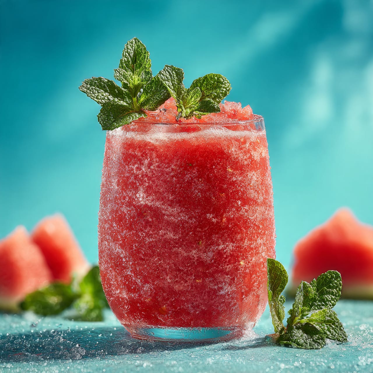Watermelon and mint smoothie rich in electrolytes, providing instant hydration and cooling during hot summer days.