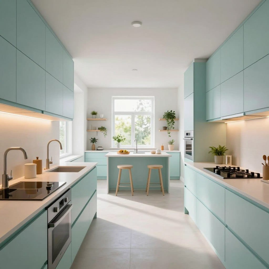 narrow kitchen color and light design