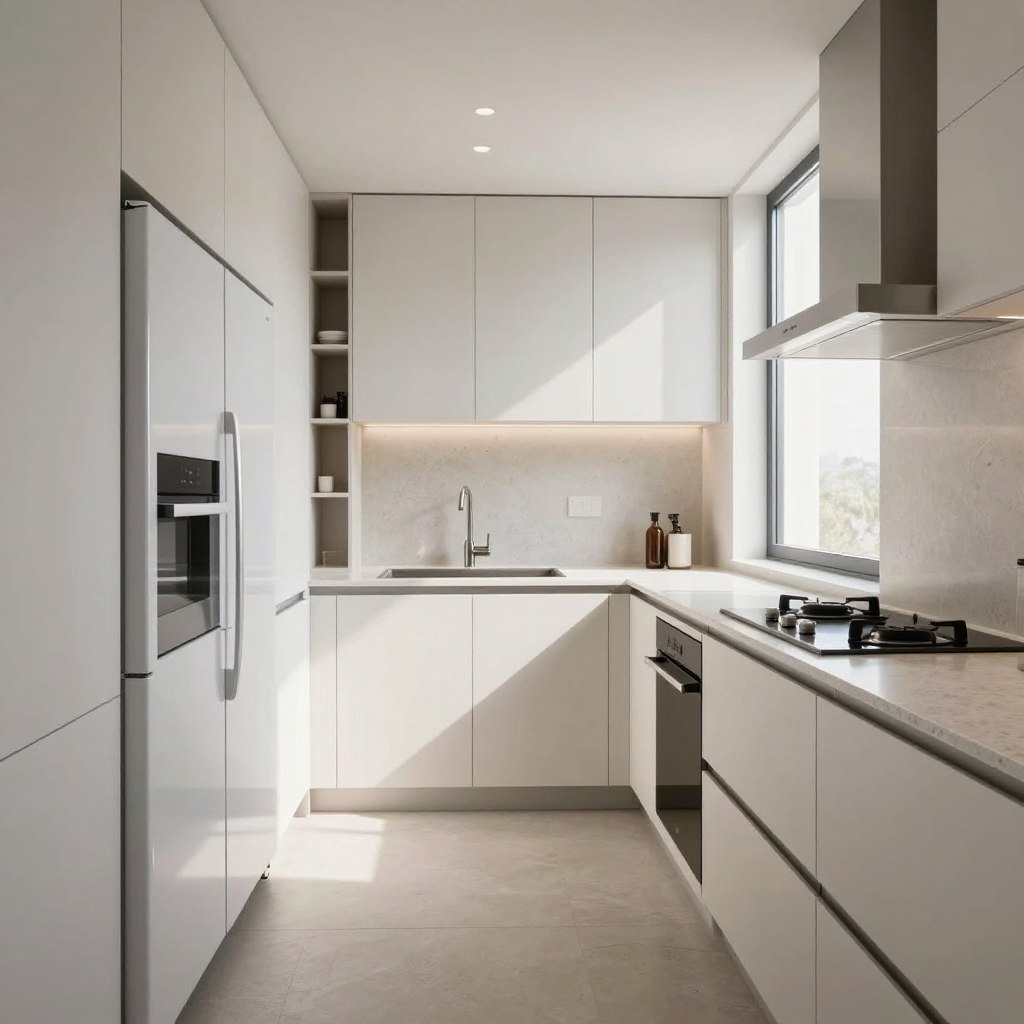 slimline integrated appliances for narrow kitchen design