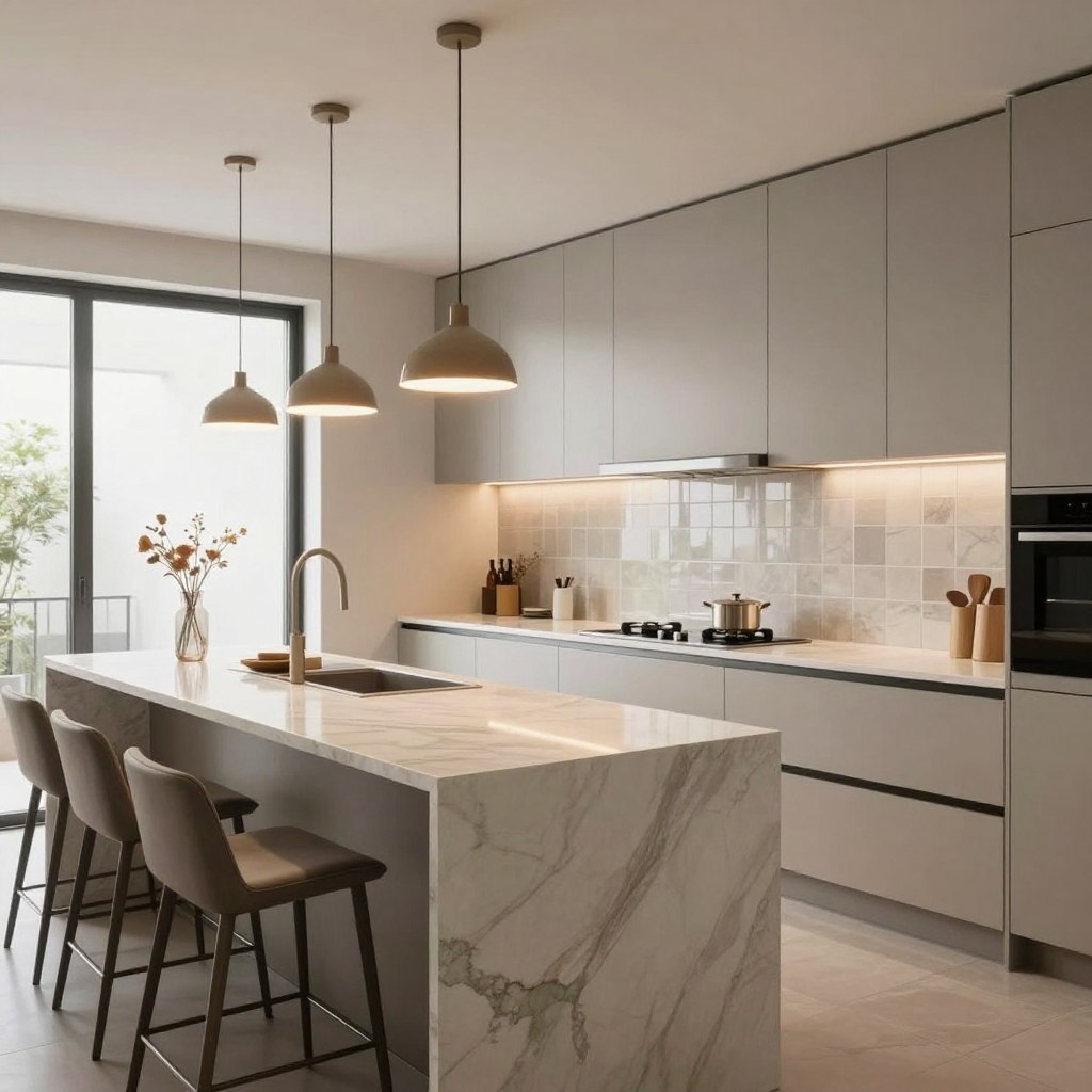 ý tưởng thiết kế nhà bếp dài with continuous countertop and backsplash