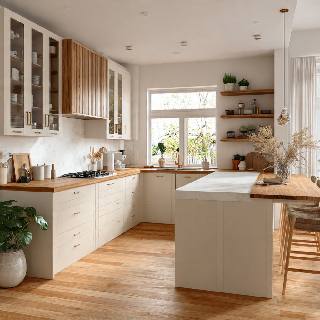 Corner kitchen island designed to maximize space in an awkward kitchen layout Corner kitchen island designed to maximize space in an awkward kitchen layout