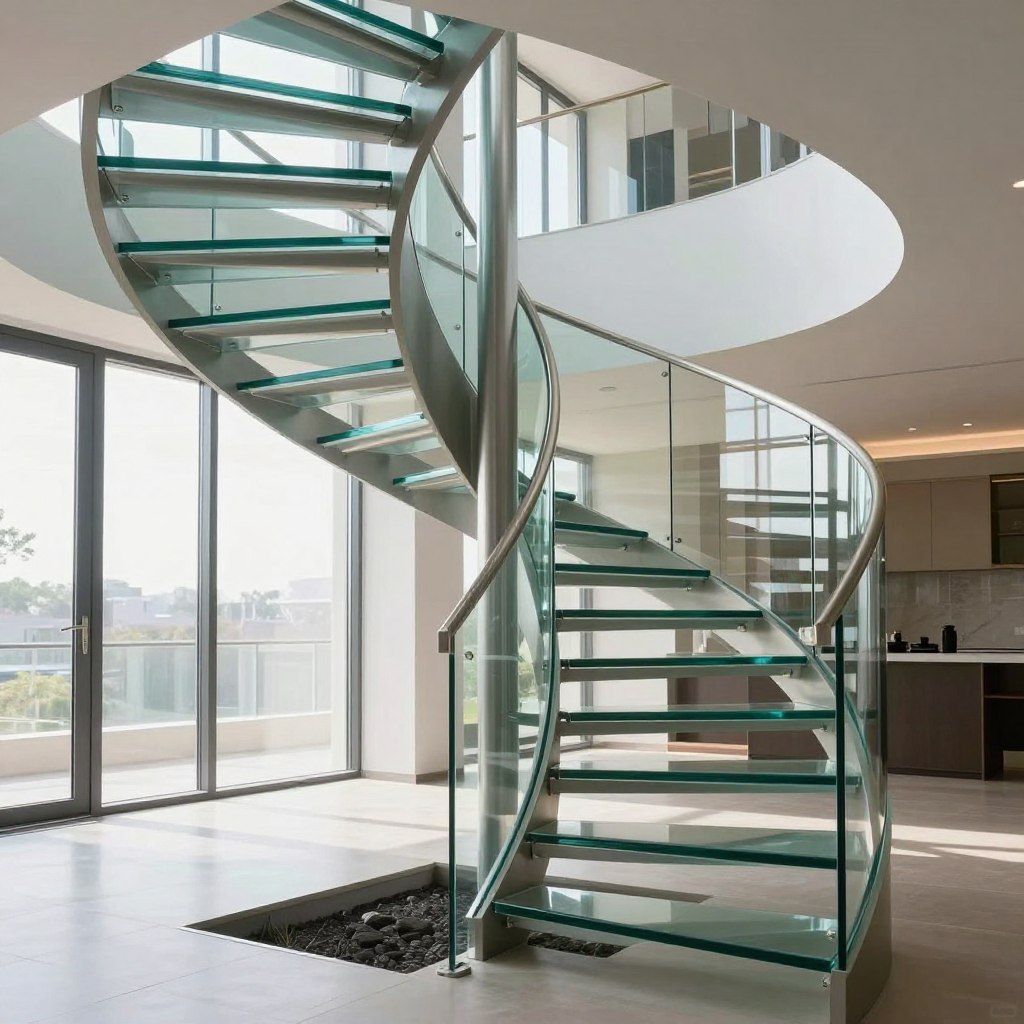 Glass and steel staircase modern design