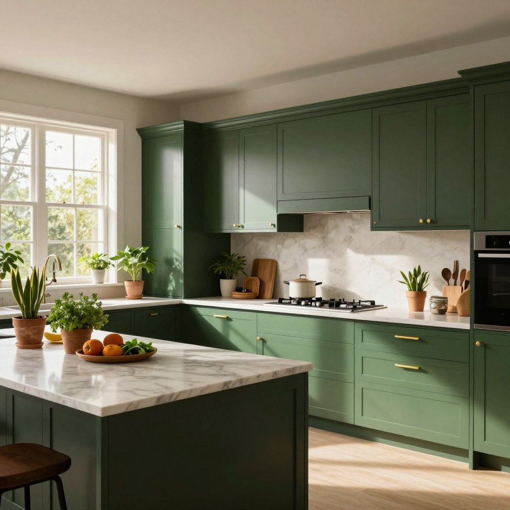 Modern Kitchen Paint Schemes with Forest Green