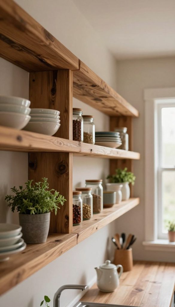 diy open shelving with reclaimed wood