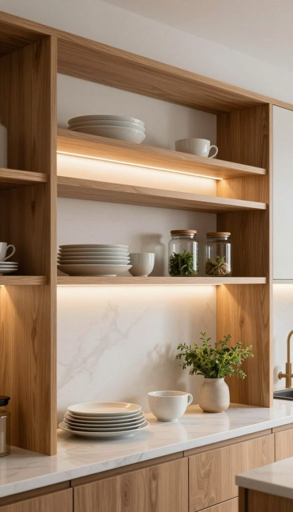 modern kitchen shelving with timeless design