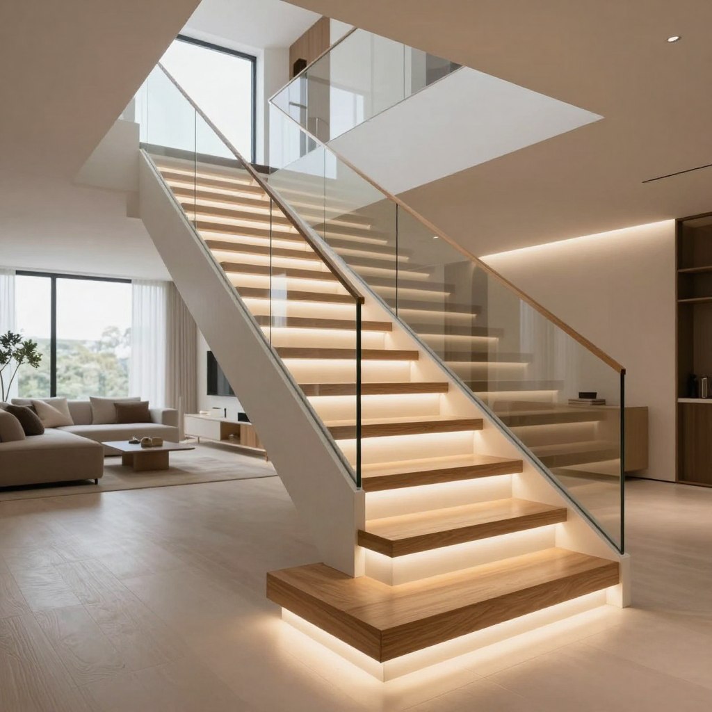 modern staircase with integrated LED lighting ideas