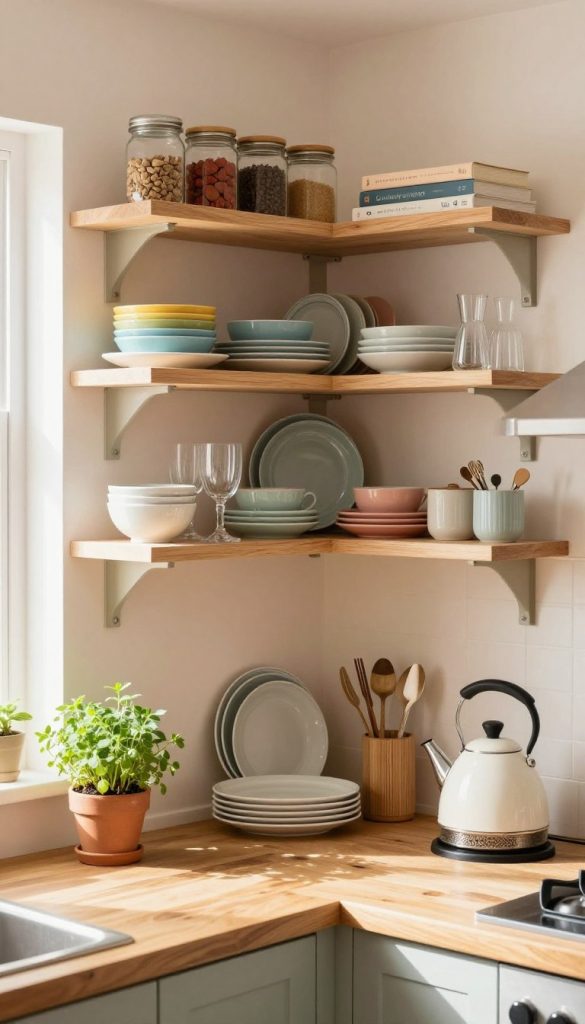 open shelving organization corner
