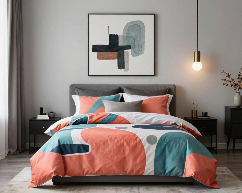 Abstract modern print bedding in vibrant colors