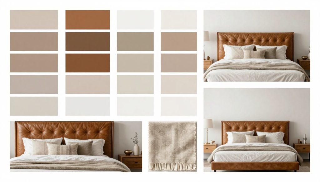 Bedroom color palette with leather headboard samples
