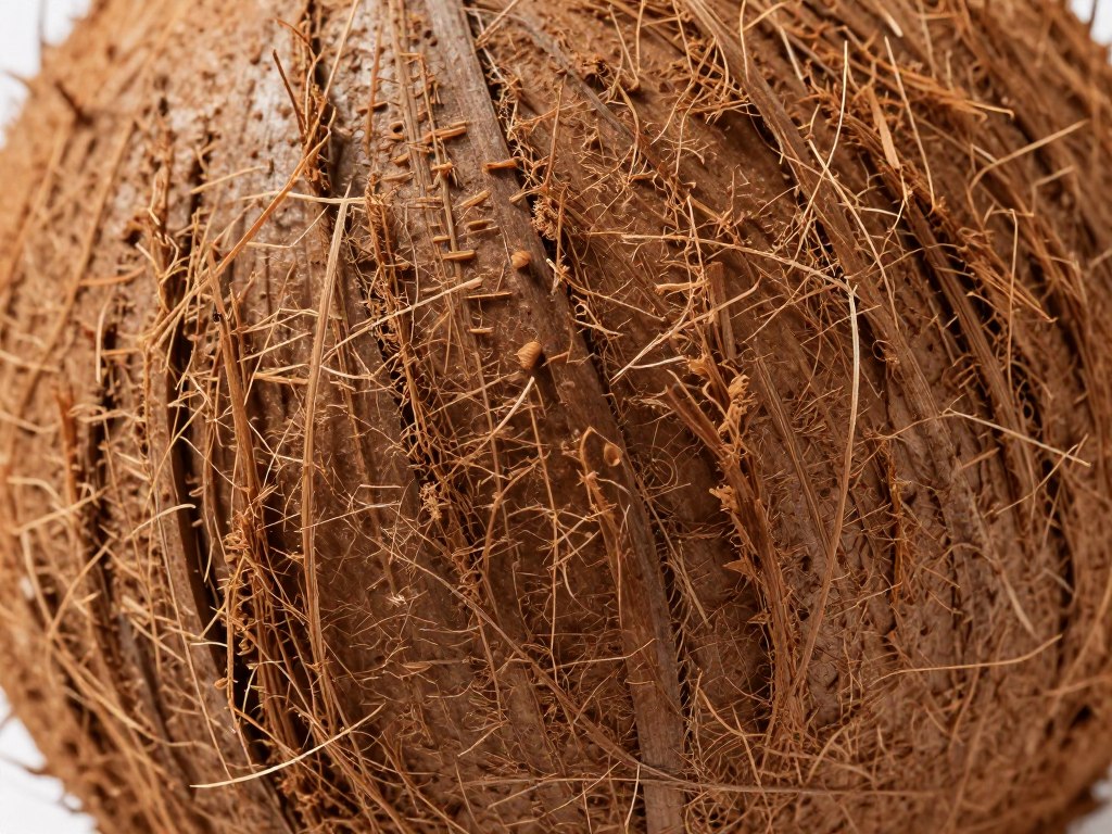 Close-up macro view of natural coir fiber strands showing texture detail
