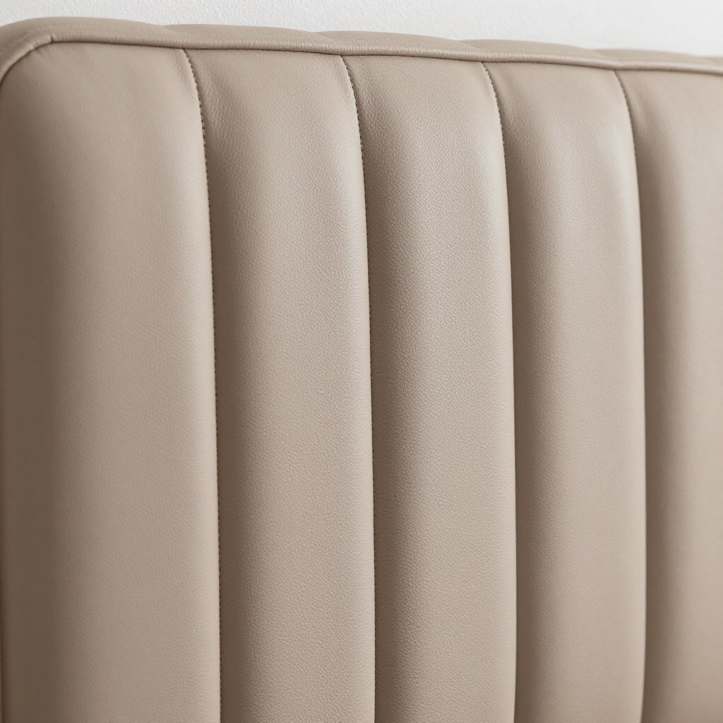 Close-up of channel quilting texture on leather headboard