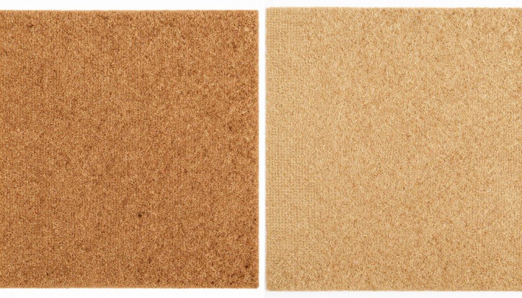 Comparison showing quality coir mat versus poor quality alternative