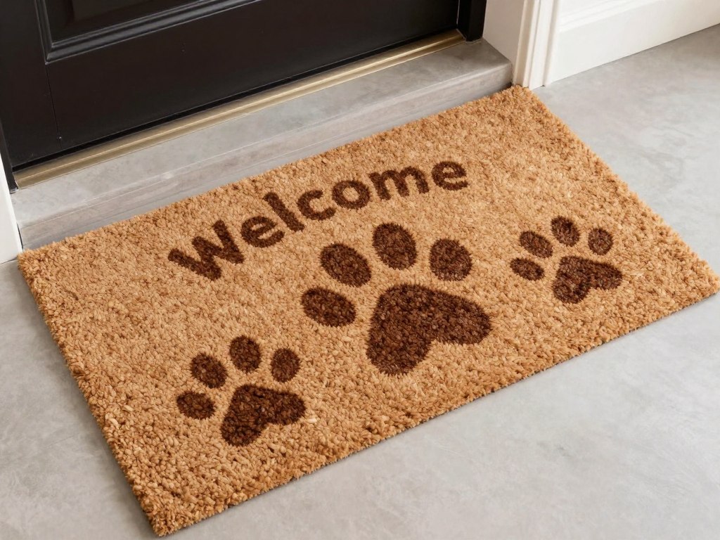 Dog themed coir doormat with paw print design