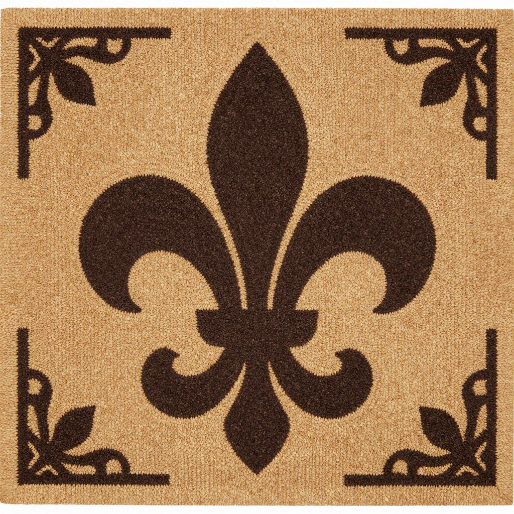 Fleur de lis decorative pattern on coir doormat