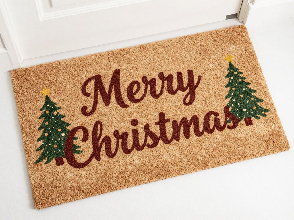 Holiday winter themed coir doormat with Christmas design