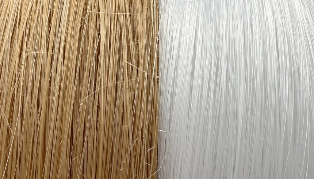 Material comparison showing coir versus synthetic fiber textures